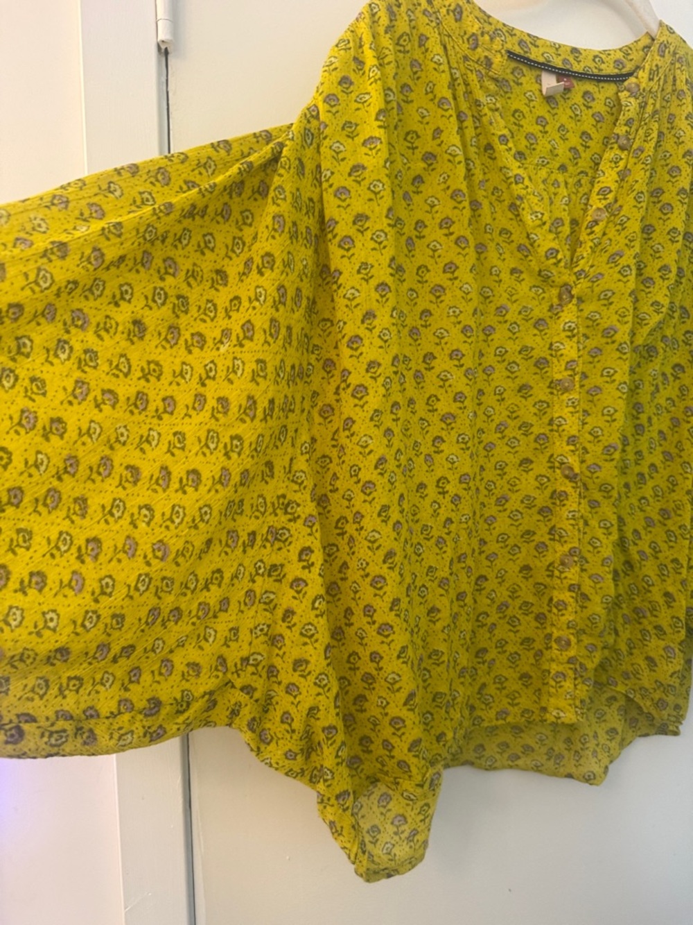 Anthropologie batwing blouse Lightweight Yellow Printed Women's Blouse - Picture 2 of 5